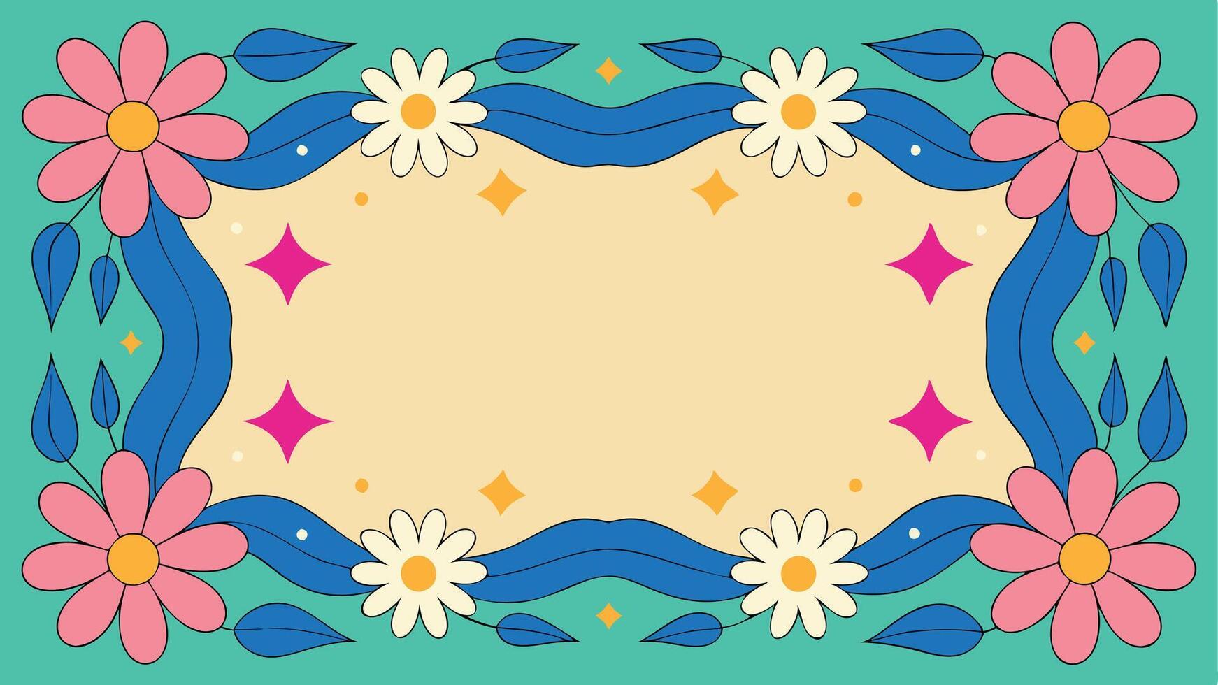 A colorful frame with flowers and stars on it vector