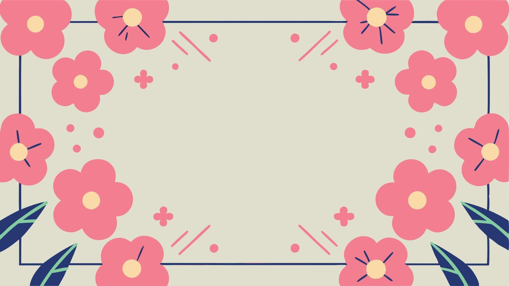 A pink flower frame with a blue border vector