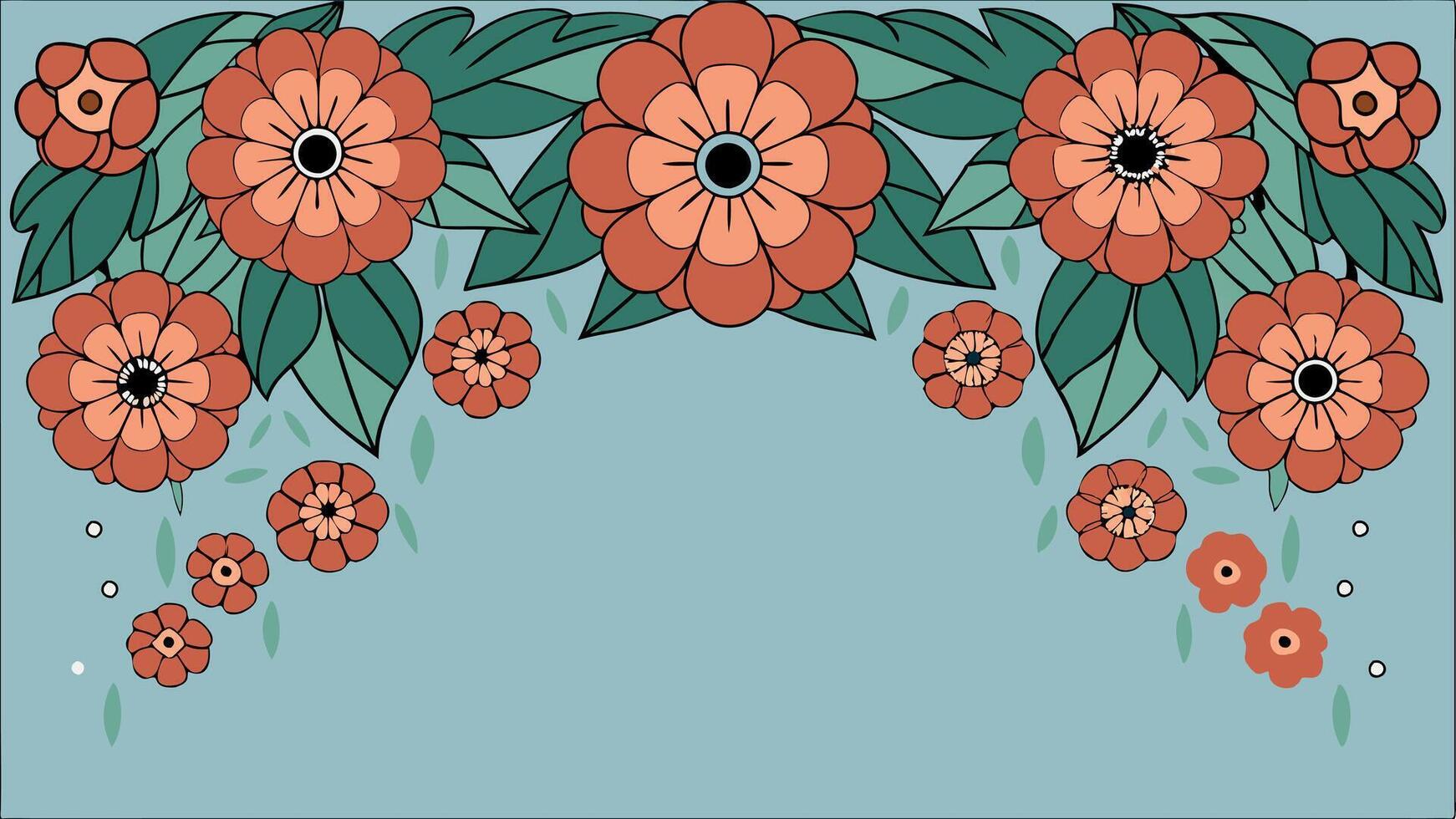 A floral border with orange flowers and leaves vector