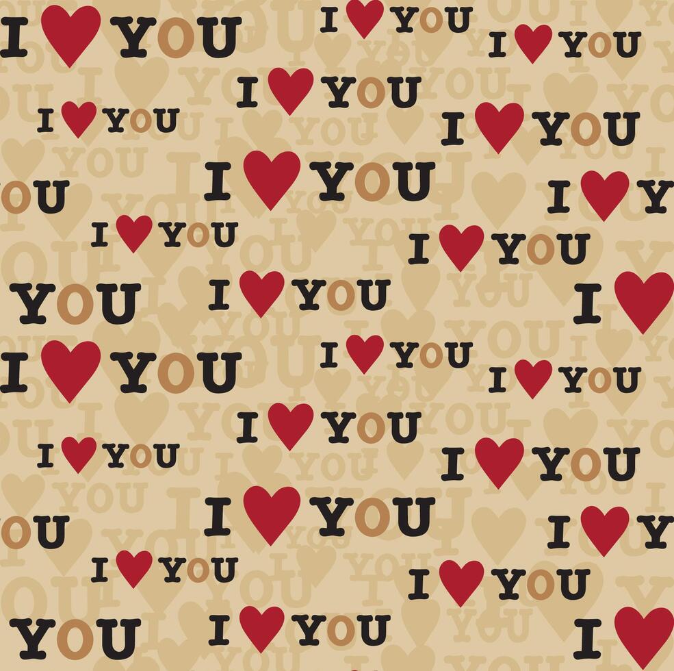 Seamless Valentine I Love You Text And Heart Pattern On Natural Background vector