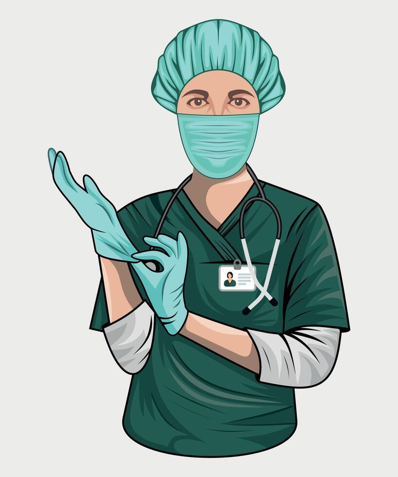 icon of surgeon doctor in mask and medical cap isolated on white background vector