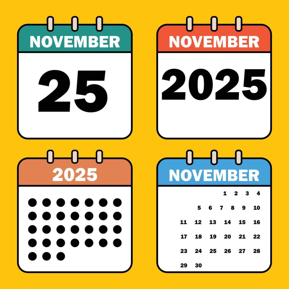 Calendar set icon on a yellow background with Twenty five november 2025 25 number text Reminder Date menegement concept line icon for Business and Advertising vector