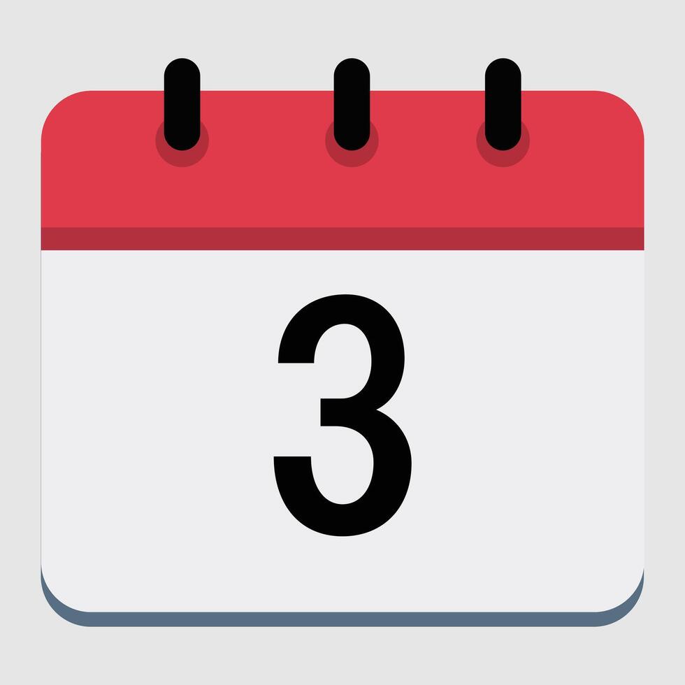 Red Calendar Icon With Number 3 Clipart Illustration vector
