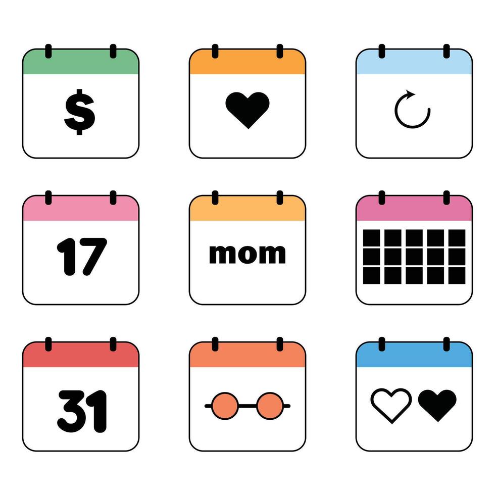 Cute Calendar Icons 2025 vector