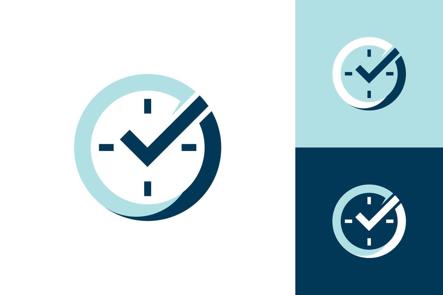 Check mark on clock logo real time tick mark icon . vector