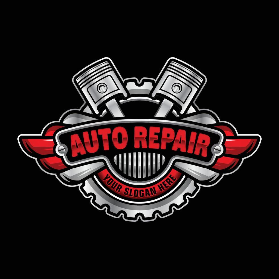 Auto Repair Logo design template. Combination of automobile tools gear, and piston. vector