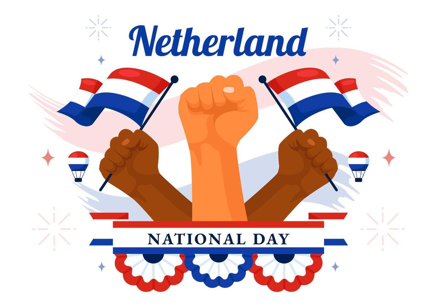 Netherlands National Day Illustration Featuring a Bright Blue Sky and the Iconic Dutch Flag vector