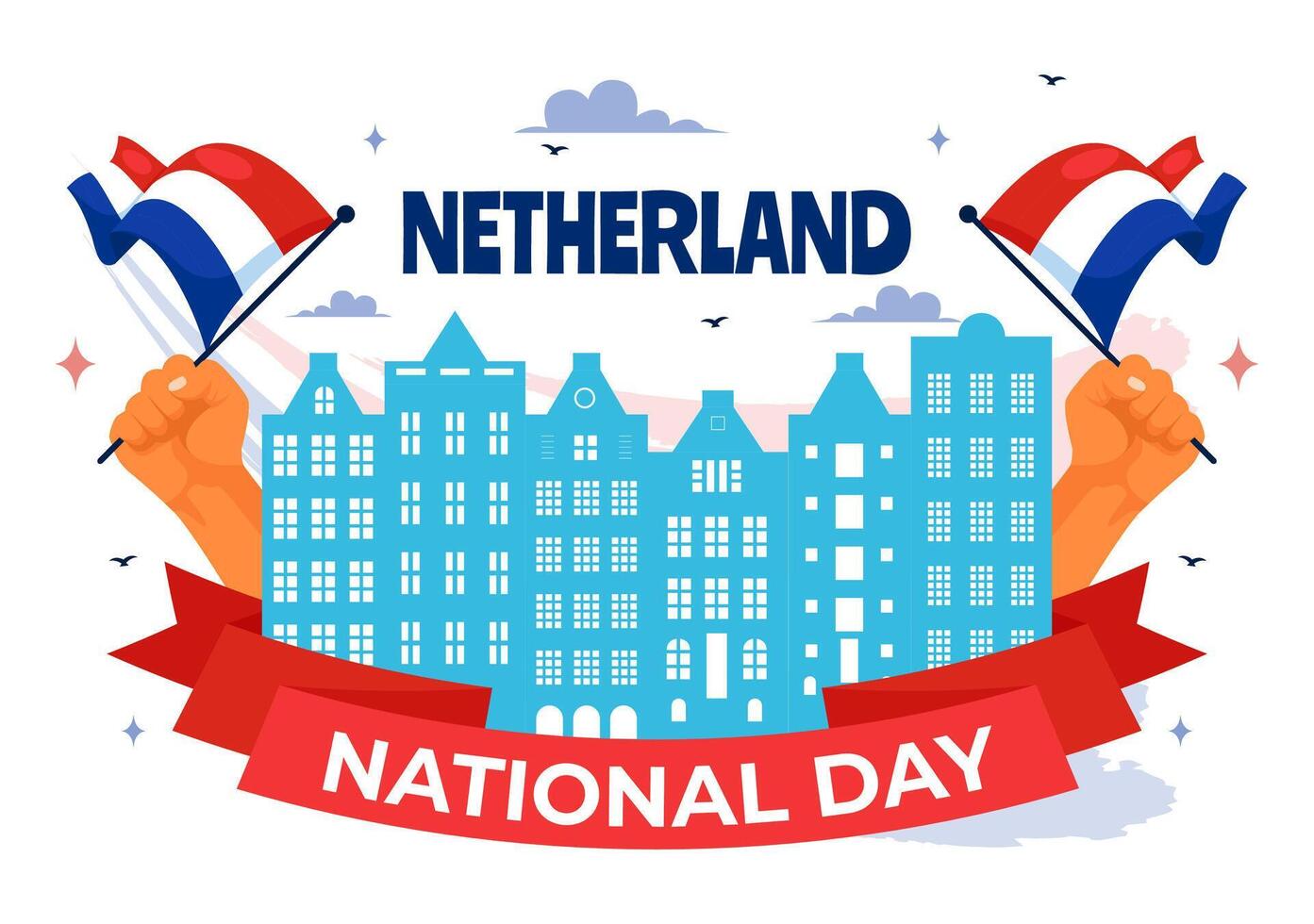Netherlands National Day Celebration Illustration with Flag and Blue Sky Background in Flat Cartoon Design vector