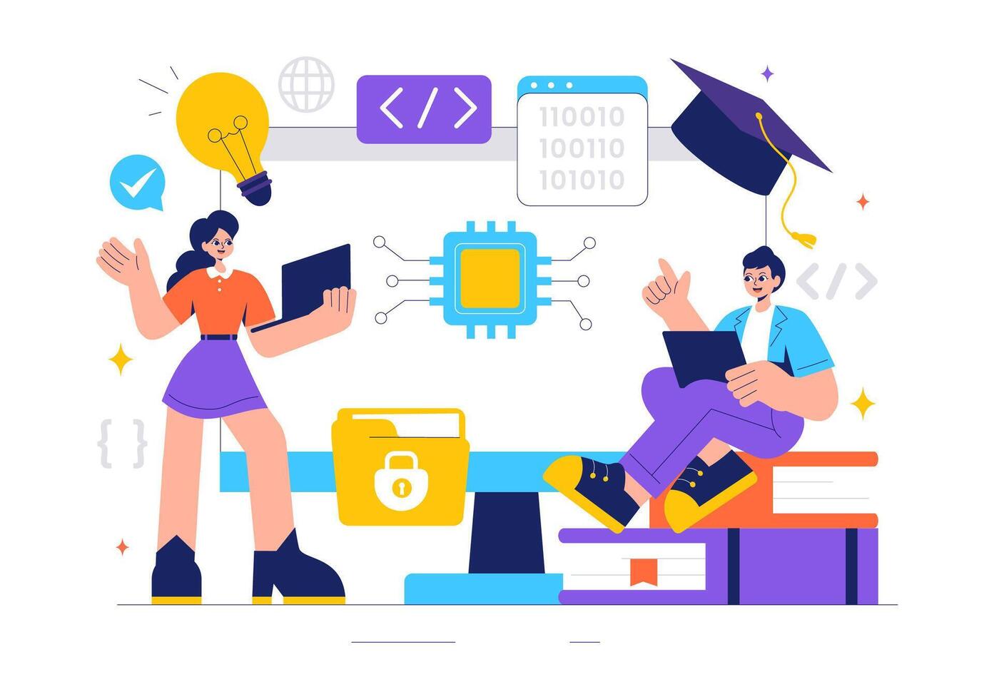 Supply Chain and Logistics Software Development Illustration with Informatics Coding vector