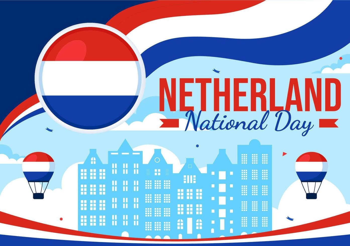 Flat Style Netherlands National Day with the Dutch Flag and a Clear Blue Sky vector