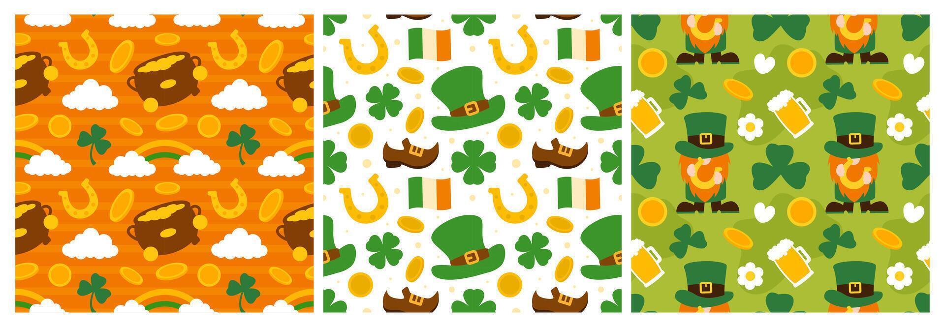 Flat Cartoon Illustration of Irish Saint Patrick's Day Seamless Decorative Pattern vector