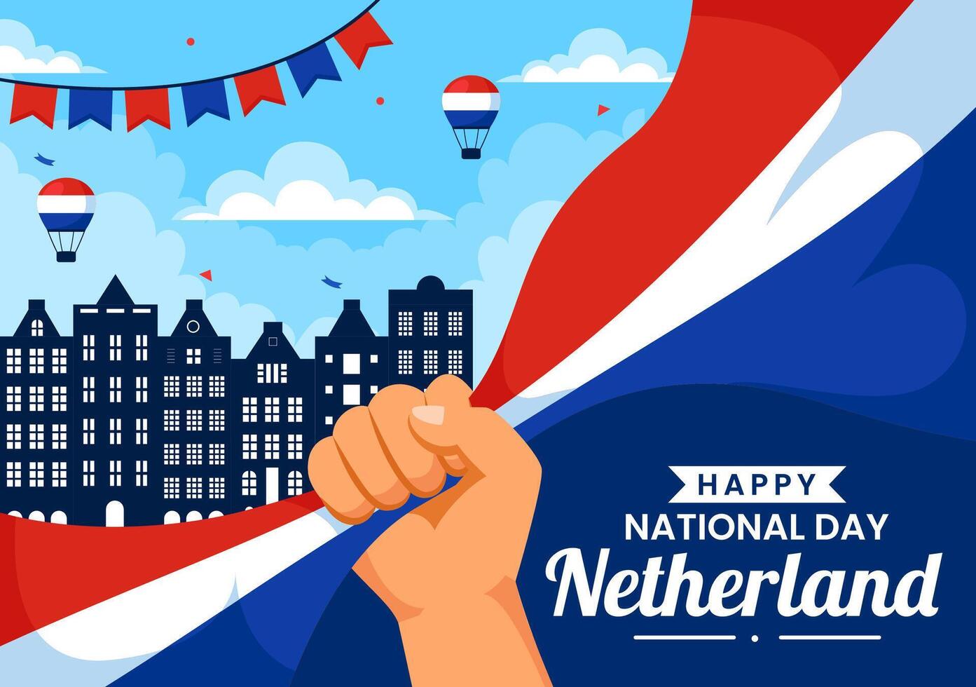 Illustration of Netherlands Flag for National Day Celebration with a Clear Sky Background in Flat Cartoon Design vector