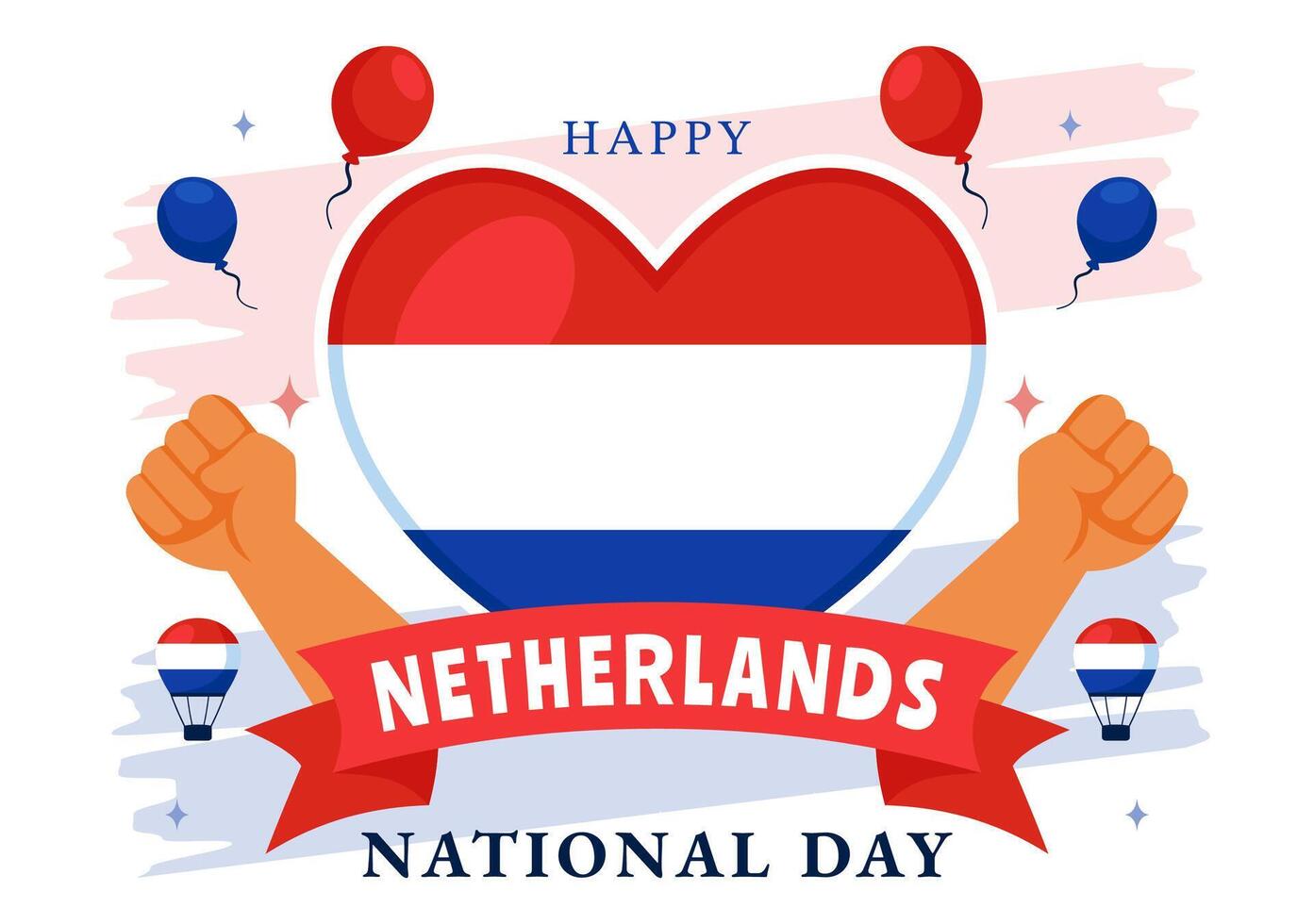 Happy National Day of the Netherlands with a Blue Sky and Dutch Flag in Cartoon Style vector