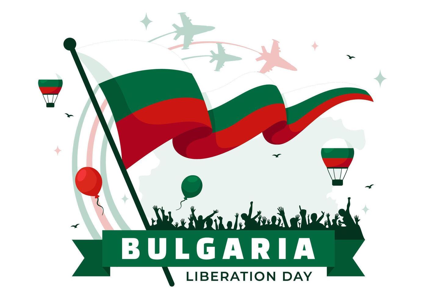 March 3 Bulgaria Liberation Day Design Featuring Ribbon and National Flag vector