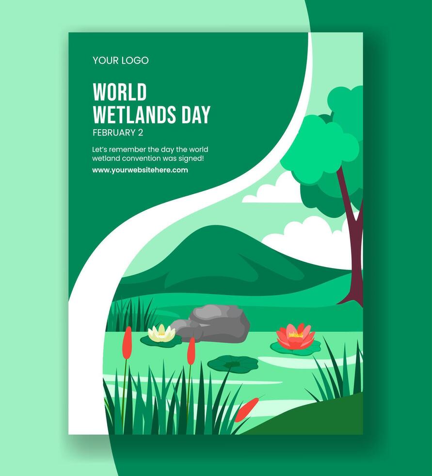 World Wetlands Day Vertical Poster Design in Flat Cartoon Style with Hand-Drawn Elements vector