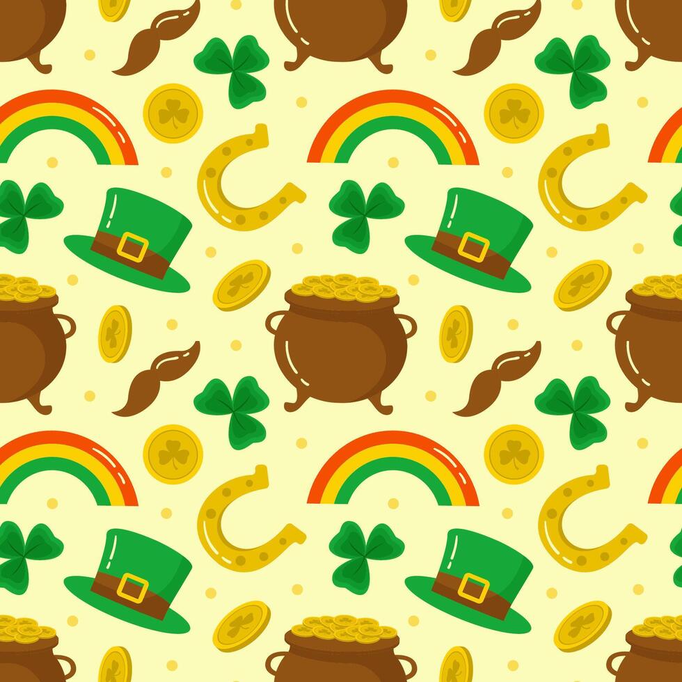 Irish Holiday Seamless Pattern Design Featuring Saint Patrick's Day Icons vector