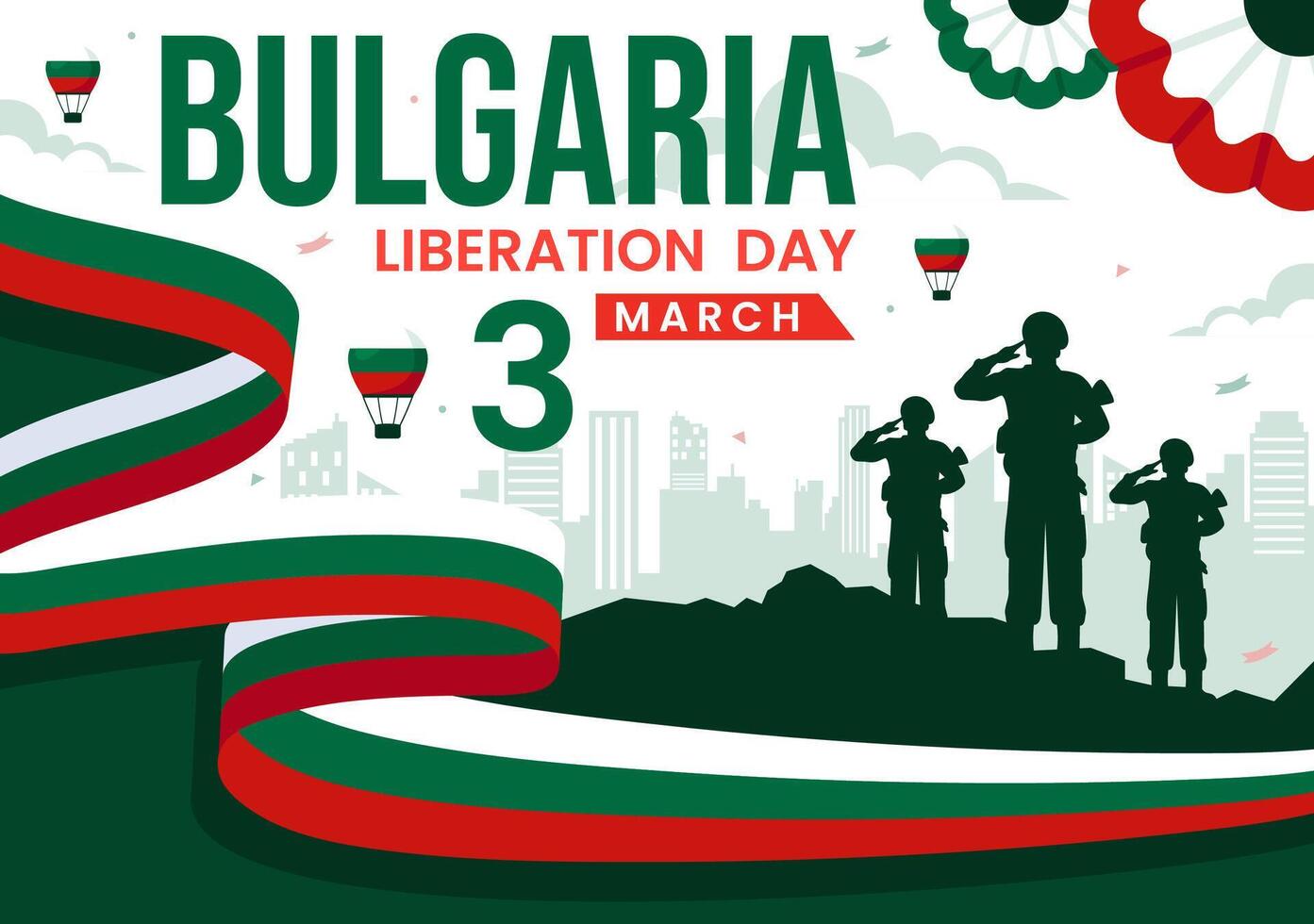 March 3 Bulgarian National Holiday with Liberation Day Flag and Ribbon Design vector