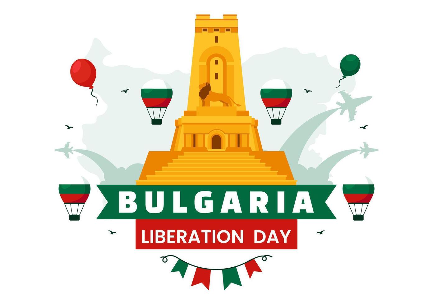 Flat Cartoon Illustration of Bulgaria Liberation Day with Holiday Symbols vector