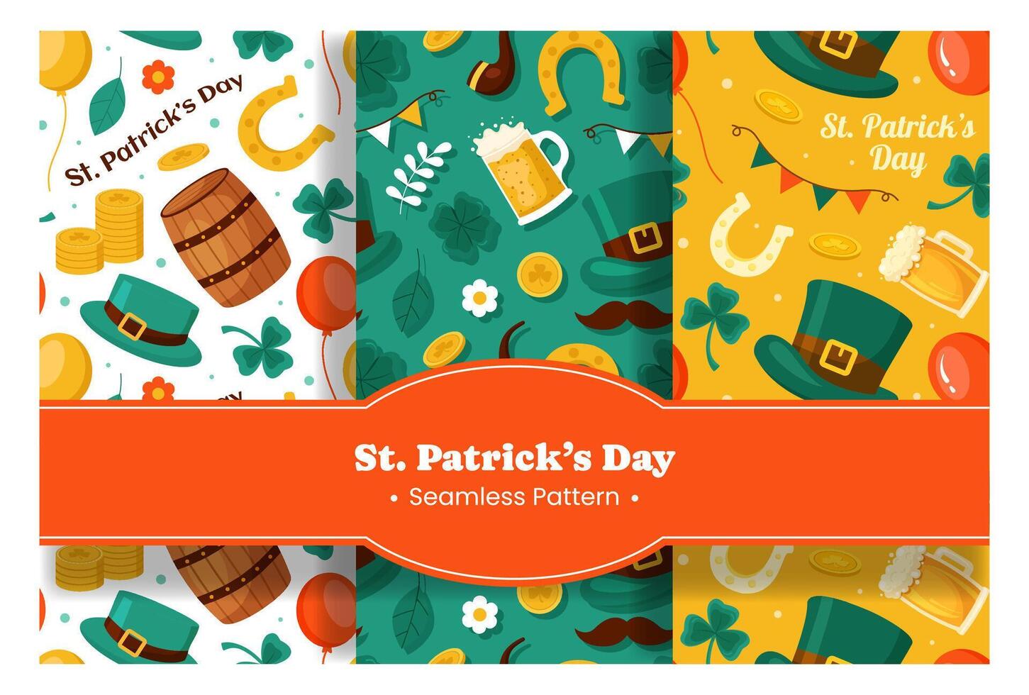 Seamless Hand-Drawn Saint Patrick's Day Pattern Featuring Irish Holiday Icons vector