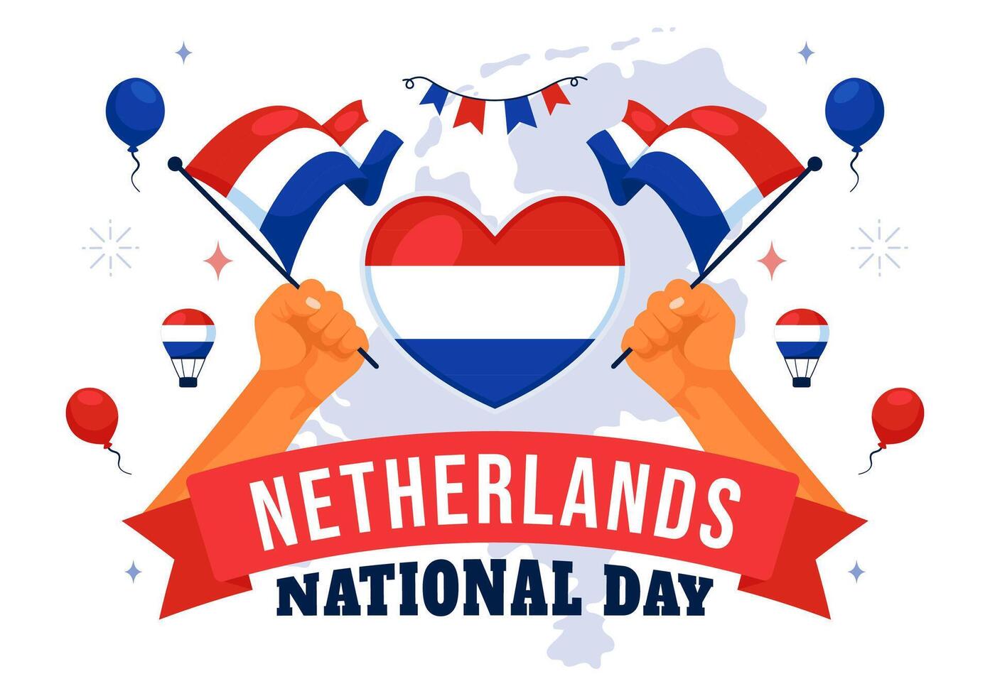 Happy Dutch National Day Illustration with the Netherlands Flag on a Sky Blue Background in Flat Style vector
