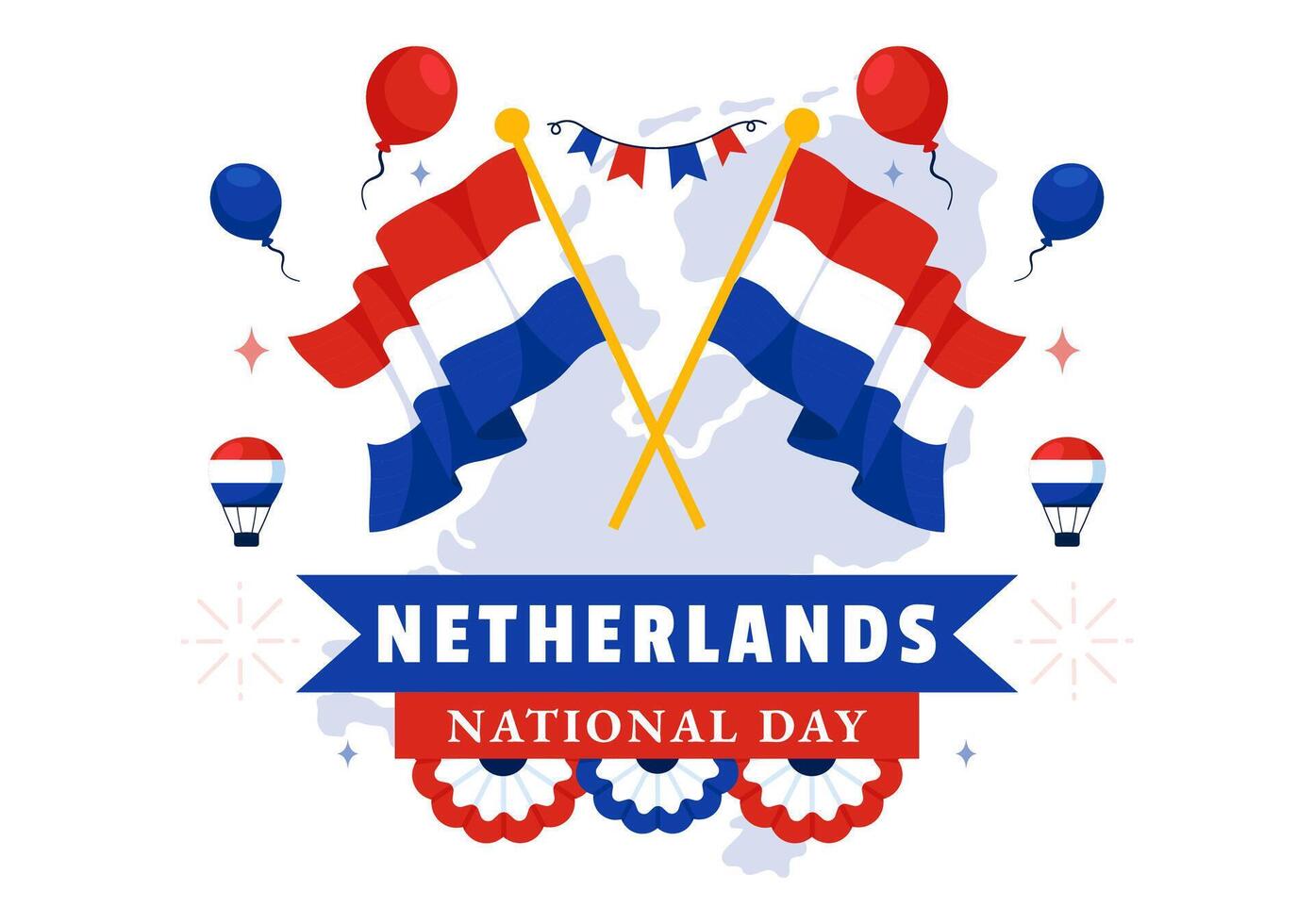 Happy Netherlands Independence Day with Flag and Clear Sky Background in Flat Cartoon Style vector