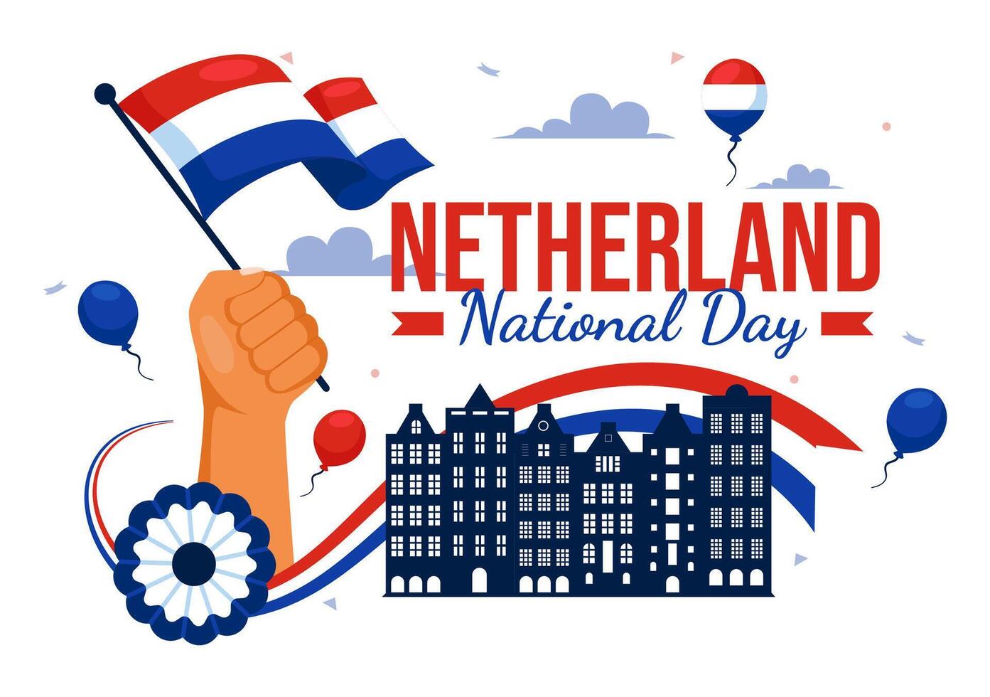 Celebration of Netherlands National Day with Dutch Flag and Sky Blue Theme in Flat Design vector