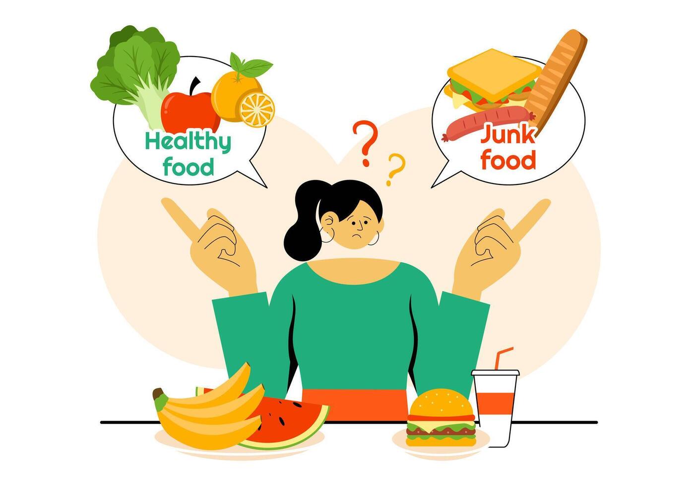 Fast Food vs Balanced Diet Comparison Illustration for Health Education vector