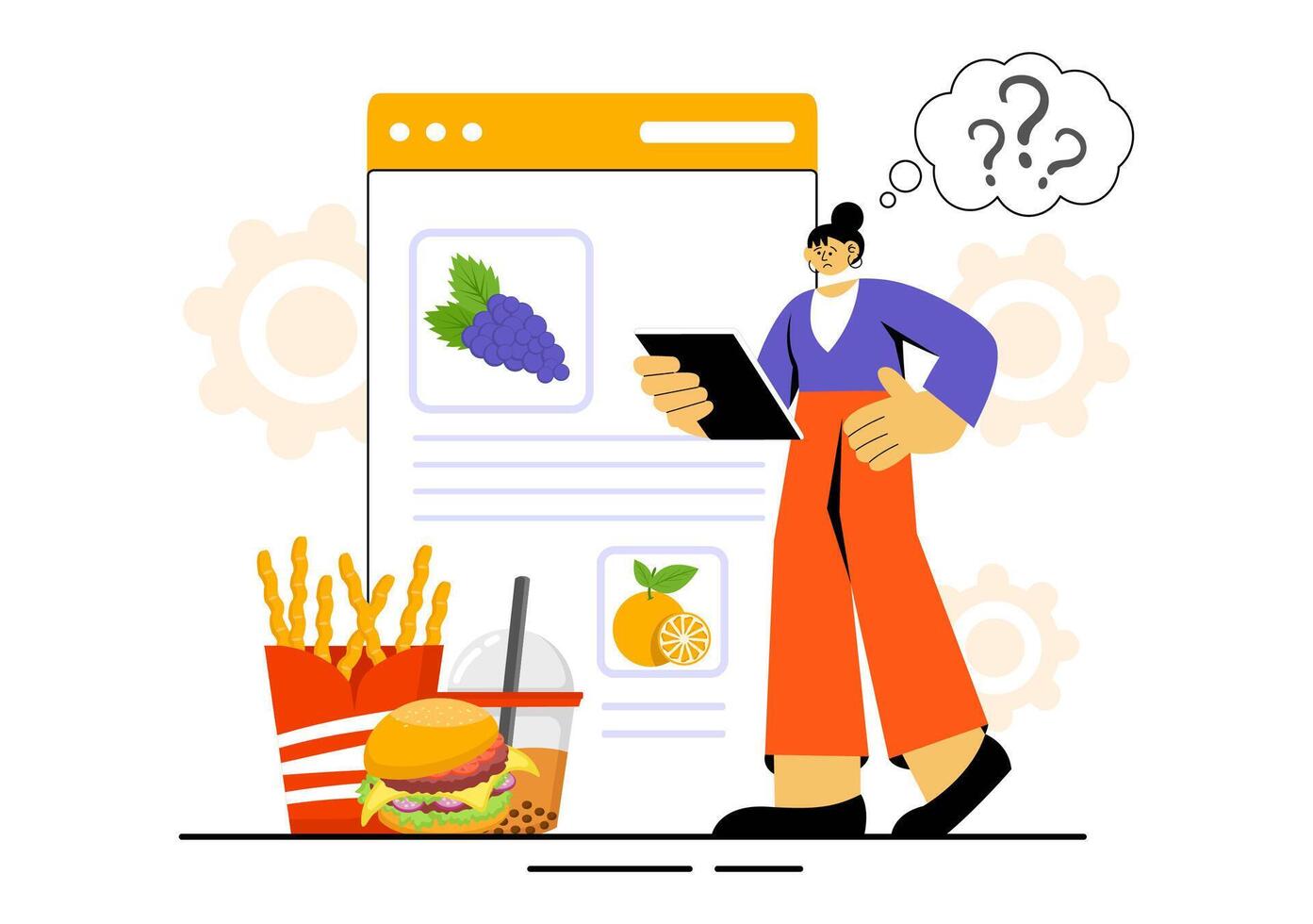 Healthy Eating Choices Illustration Showing Lifestyle and Diet Contrast vector
