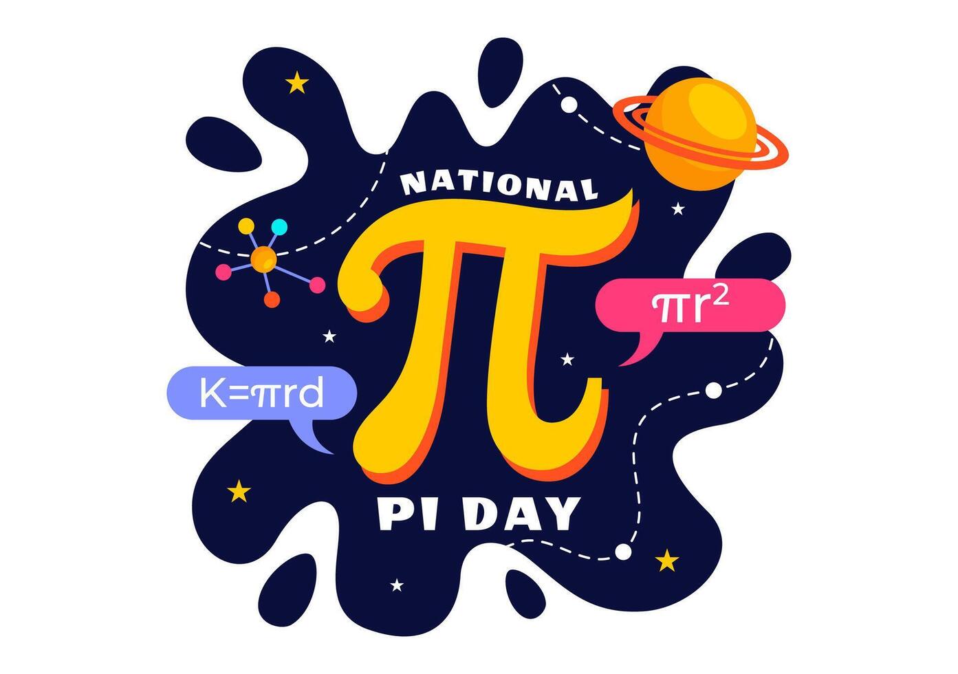 Pi Day Illustration with Math Symbols, Greek Alphabet, and Festive Pie on 14 March vector