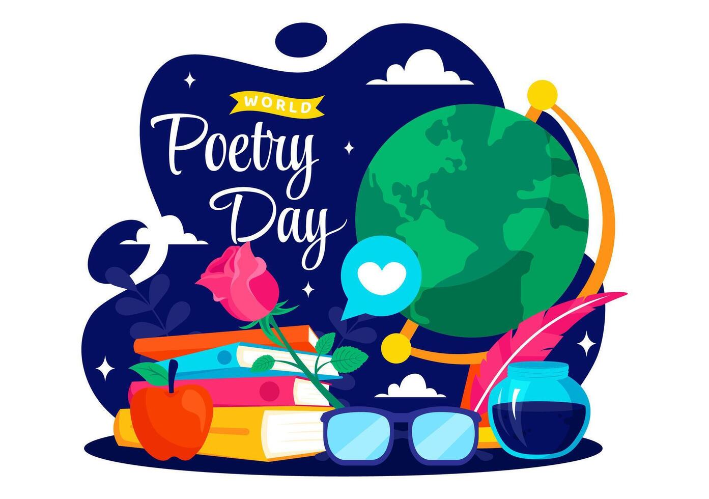 Literary Celebration on March 21 with Writing Accessories for World Poetry Day Illustration vector