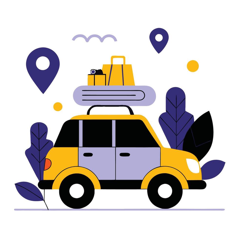 Scenic Road Trip Exploring the Countryside by Car vector