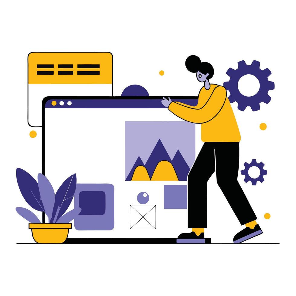 Modern Website Development Concept Illustration with Coding and Design Elements vector