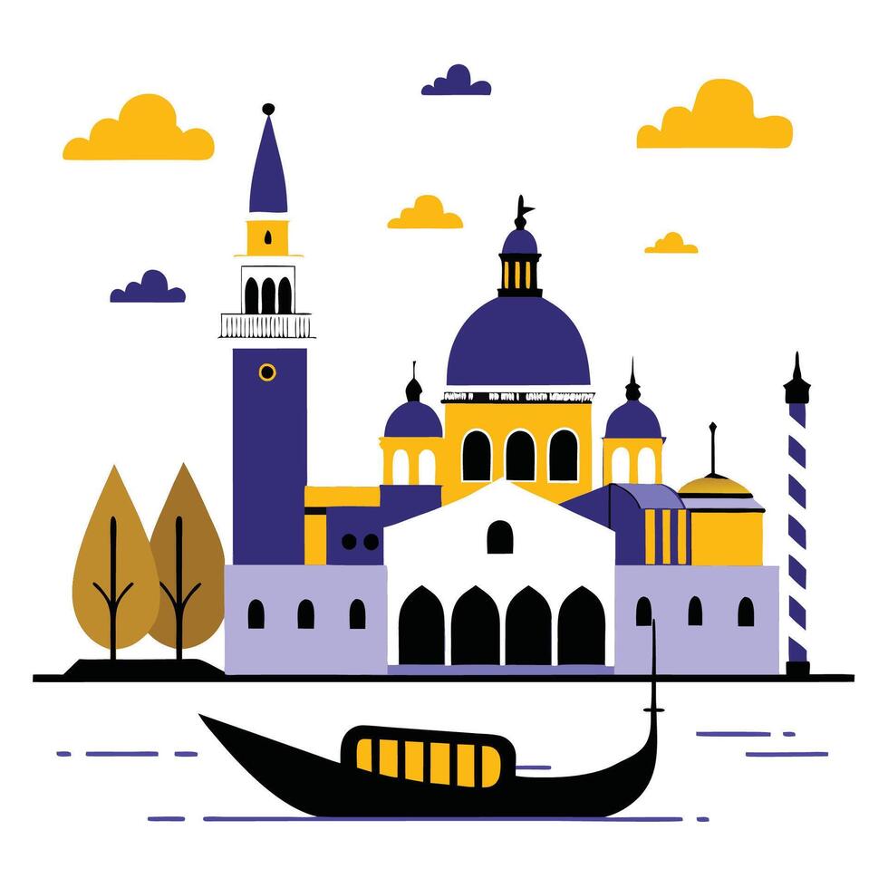 Venice Canals Lined with Historic Buildings and Gondolas vector