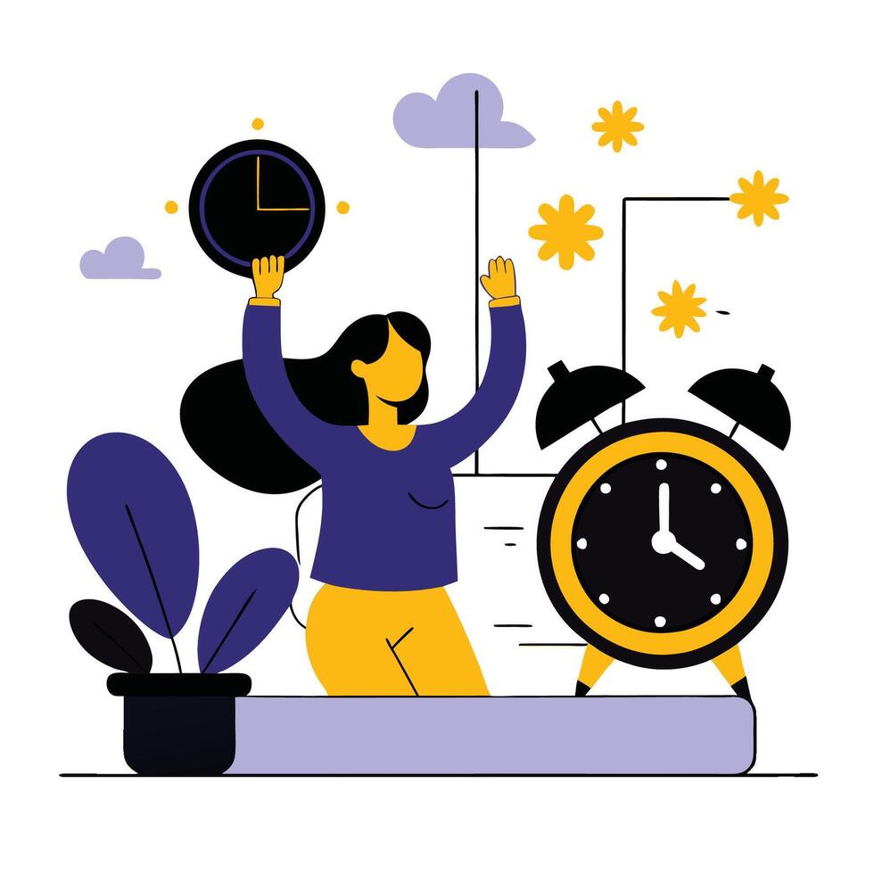 Early Morning Alarm Clock and Concept Illustration for Waking Up Refreshed vector