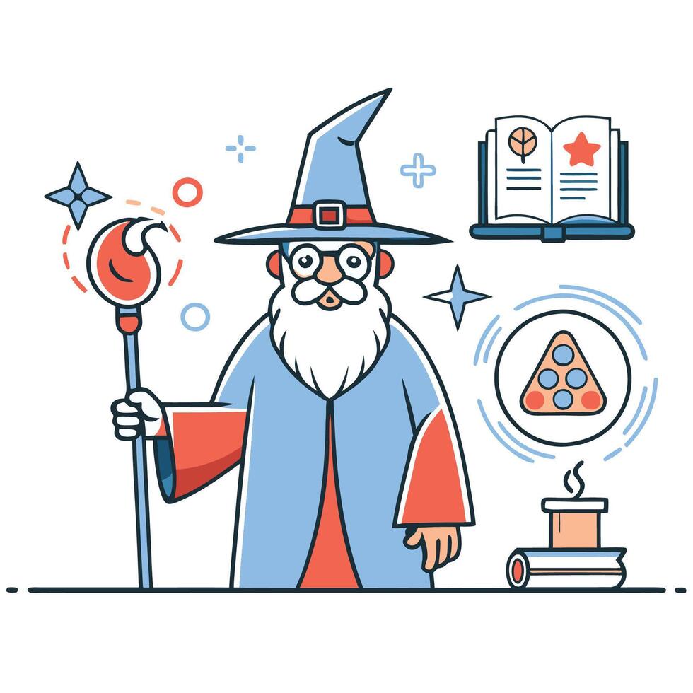 Enchanting Concept Illustration of a Powerful Wizard in Deep Thought vector