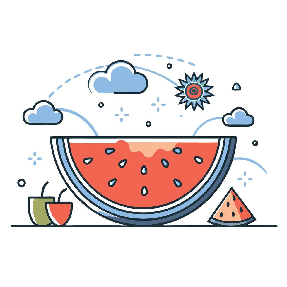 Cross-Sectional Illustration of a Refreshing Watermelon Slice with Seeds vector