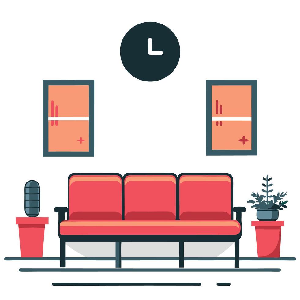 Modern Waiting Room Interior with Comfortable Sofa Seating Area vector
