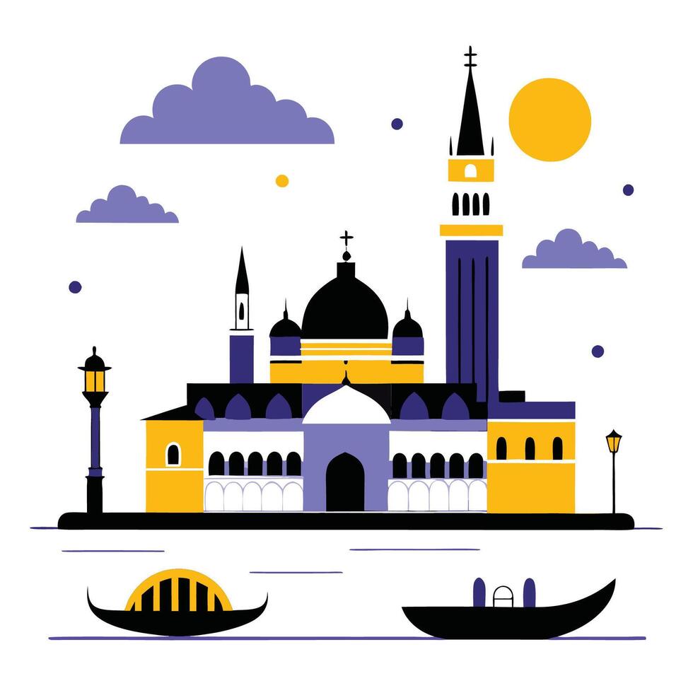 Venice Cityscape Concept Illustration with Vibrant Buildings and Gondolas vector