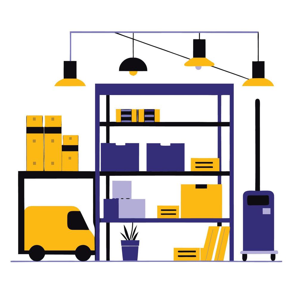 Modern Warehouse Concept A Spacious Industrial-Chic Interior with Natural Lighting vector