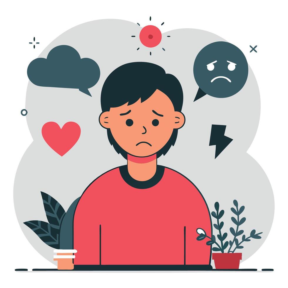 Anxious Concept Illustration with Concerned Character vector