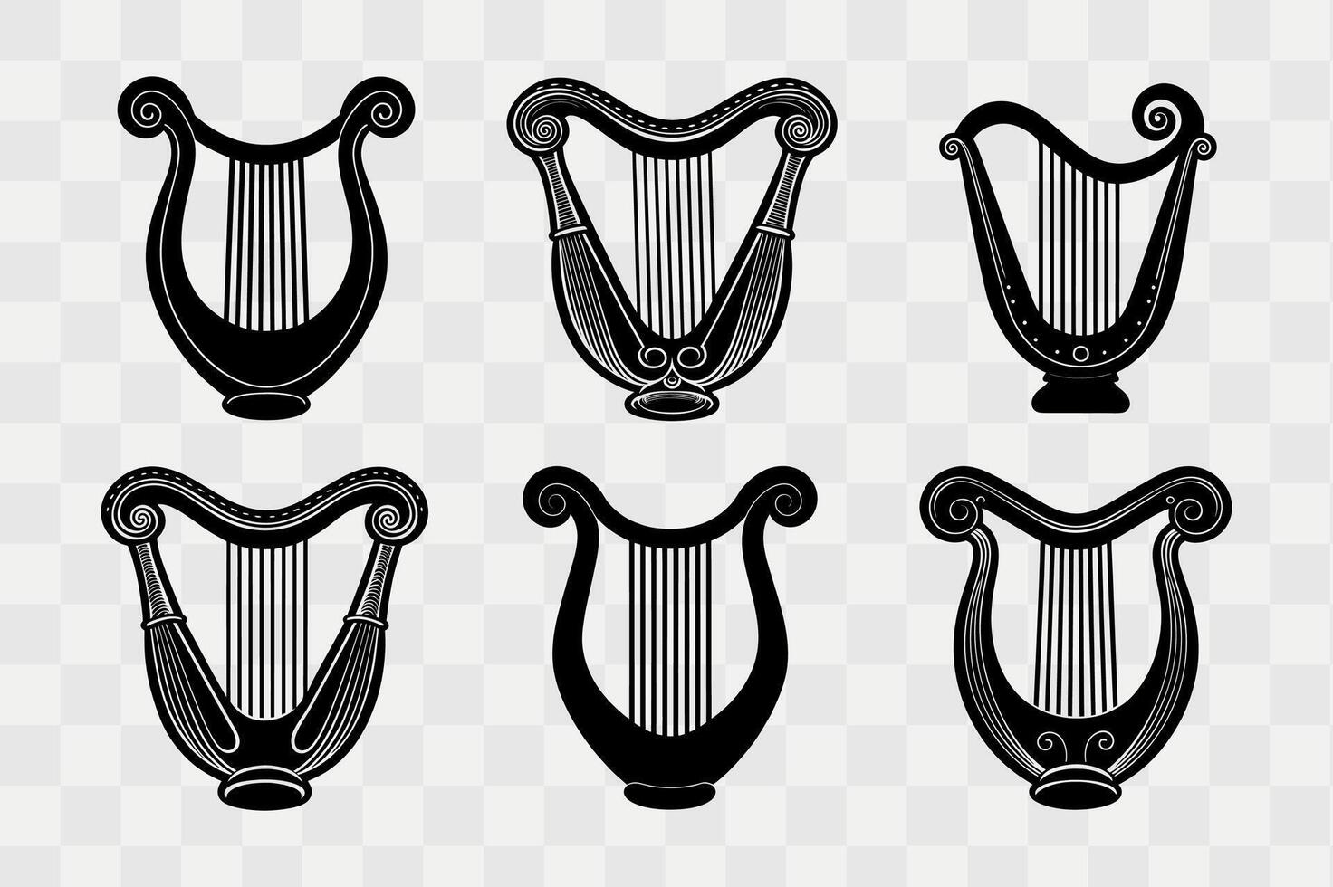 Harp or tyre silhouette icon set vector