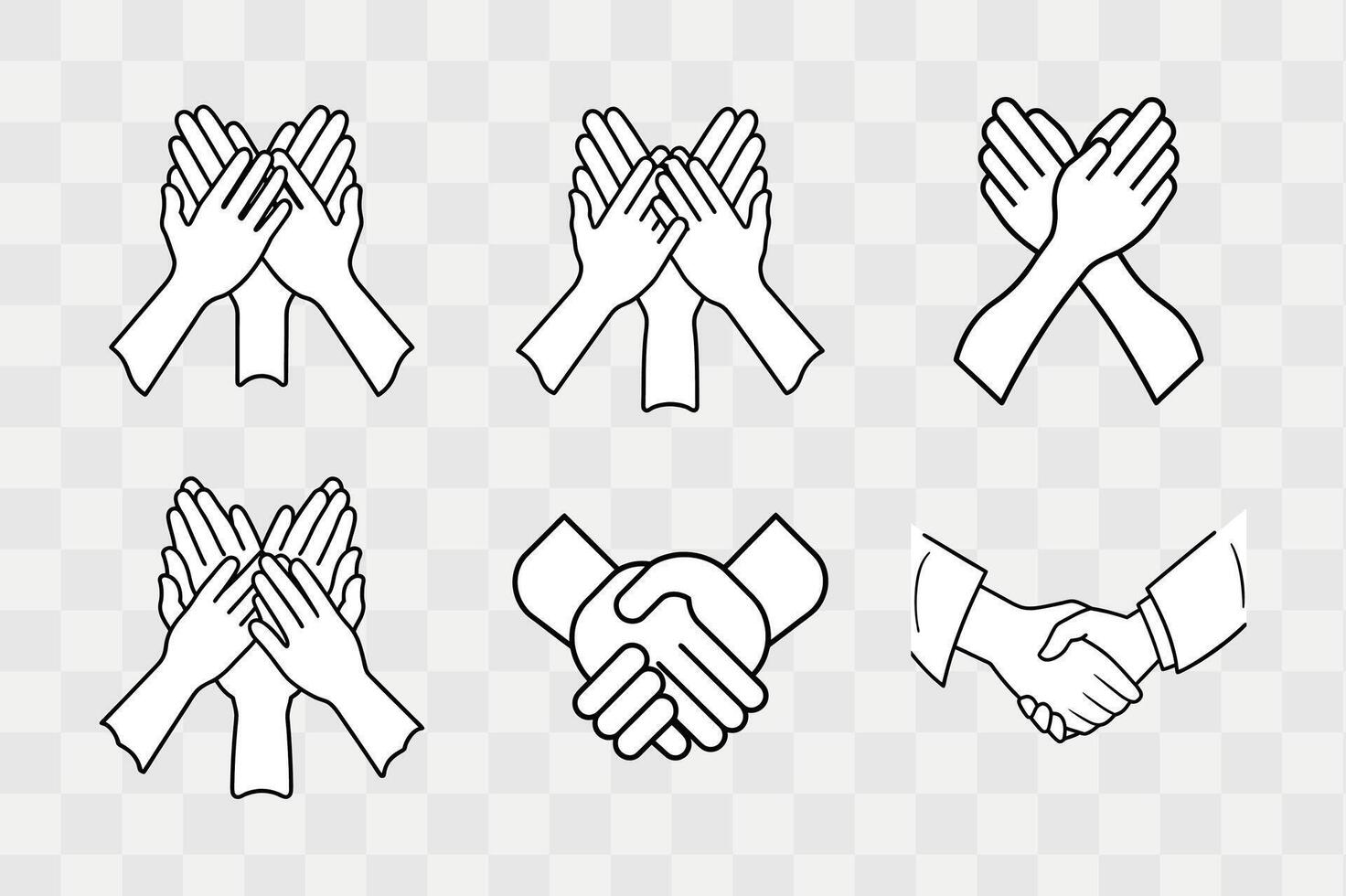 Together hands joined silhouette icon set vector