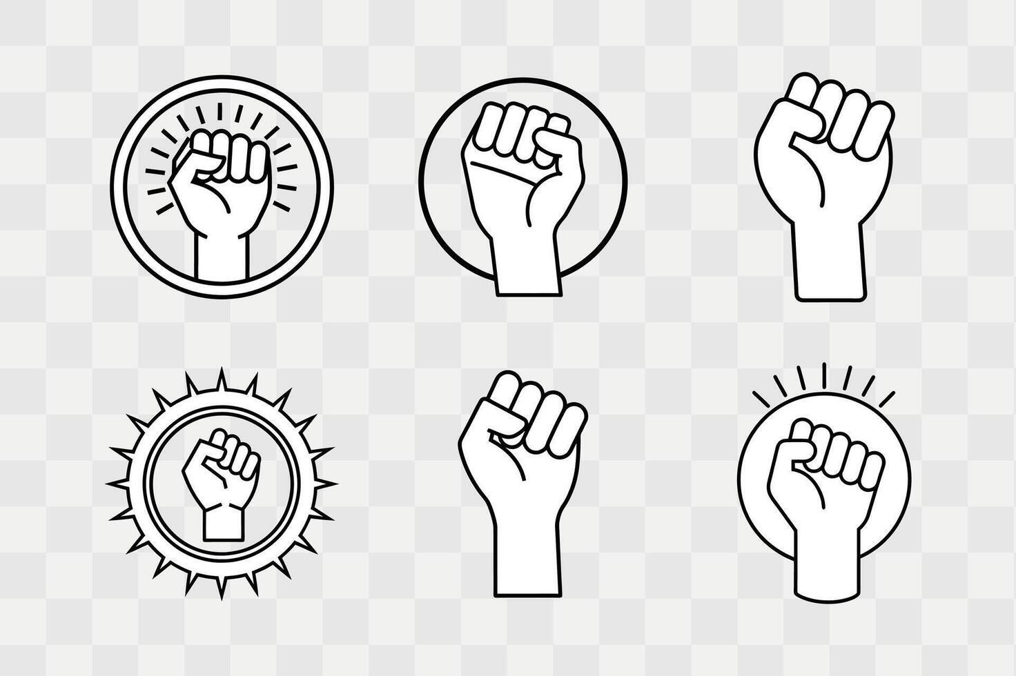 Raised fist silhouette icon set vector