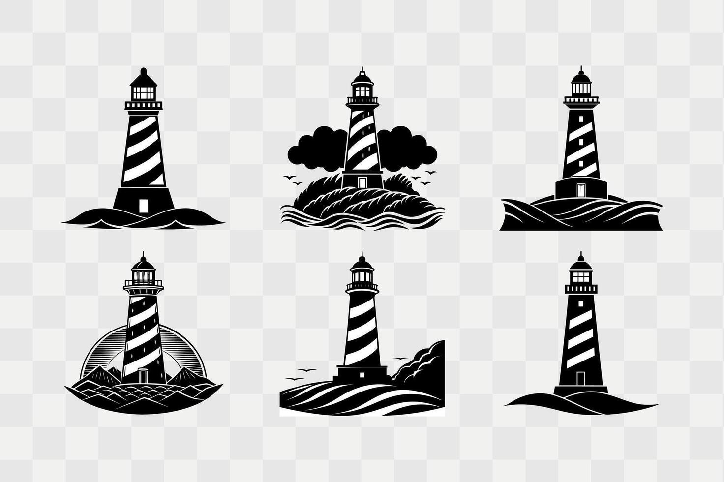 Lighthouse silhouette icon set vector