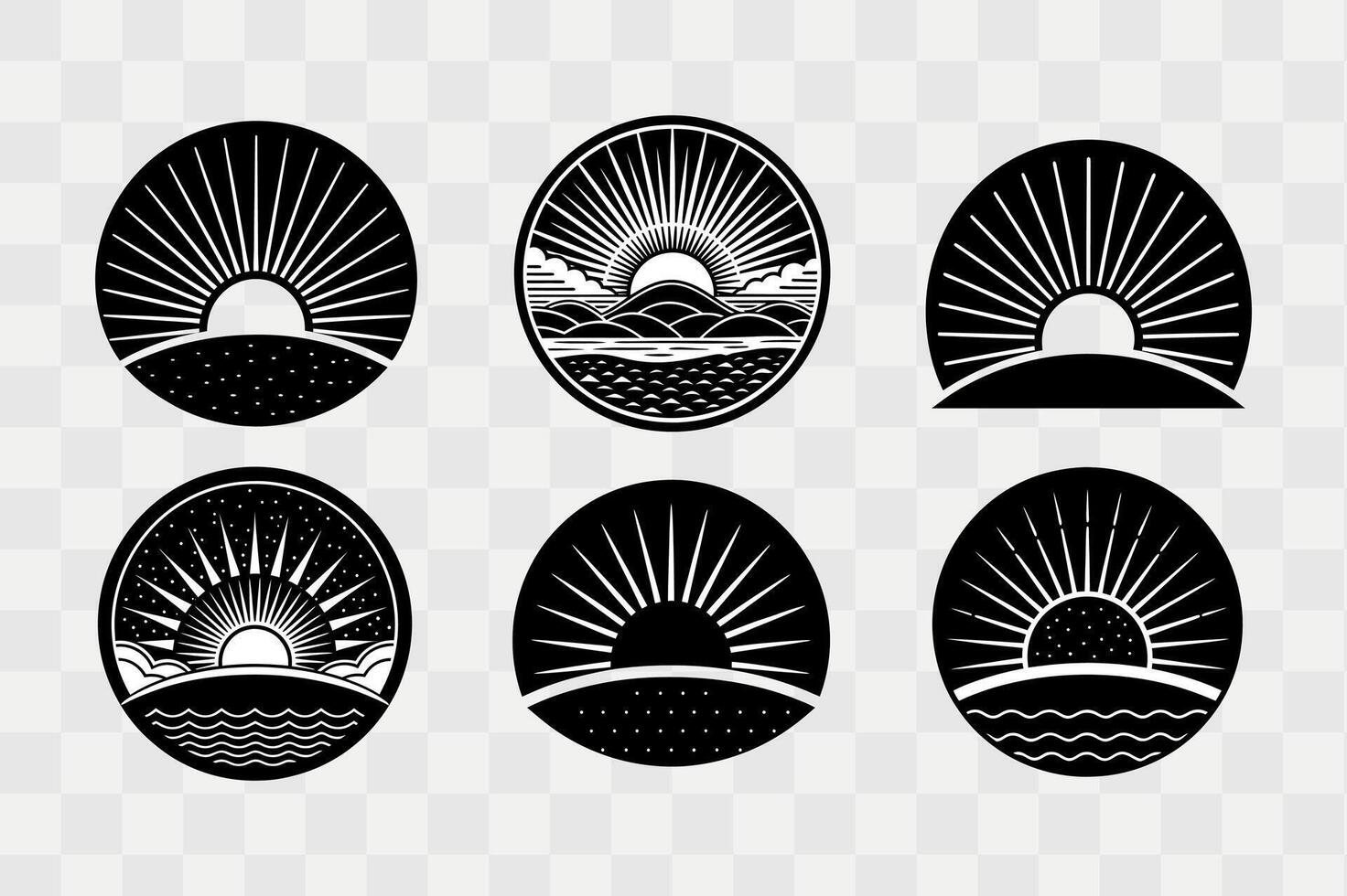 Sunrise silhouette icon set design vector