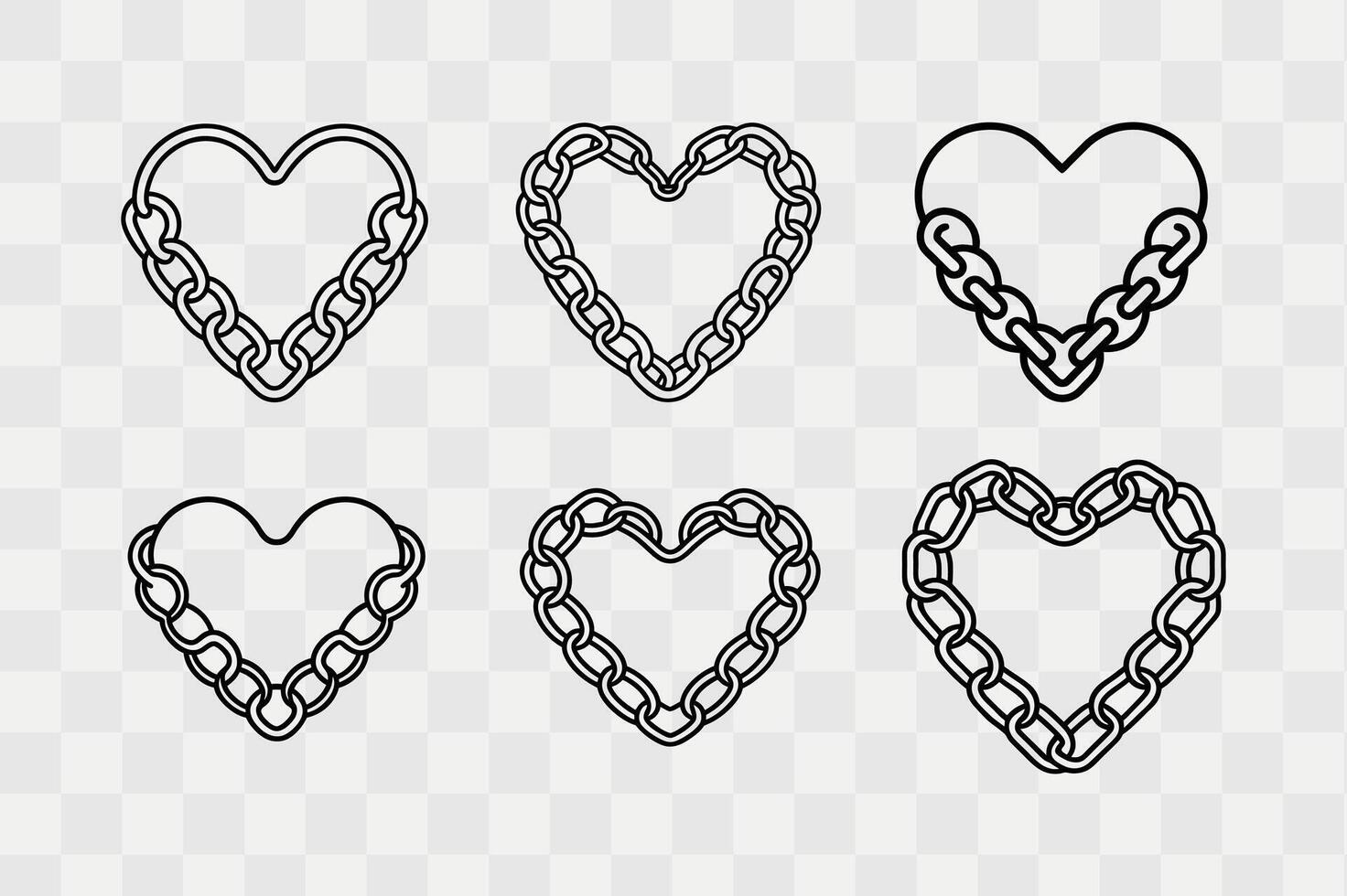 Chains forming a heart silhouette icon set vector