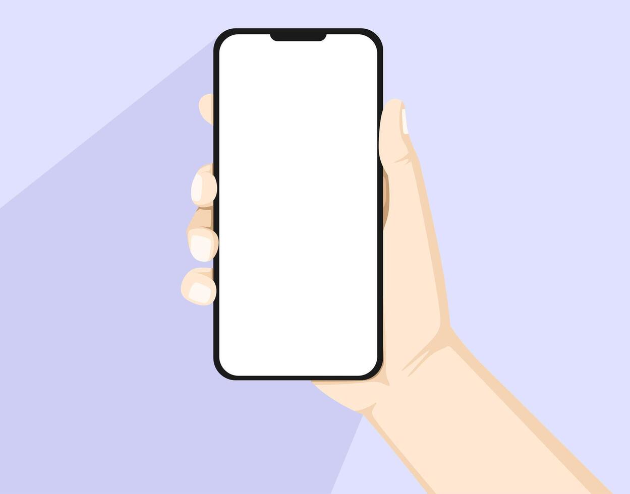 Hand holding smartphone with blank screen. mobile phone mockup. vector