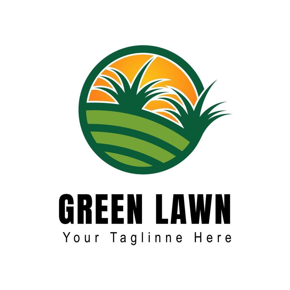 Green Lawn logo design template vector