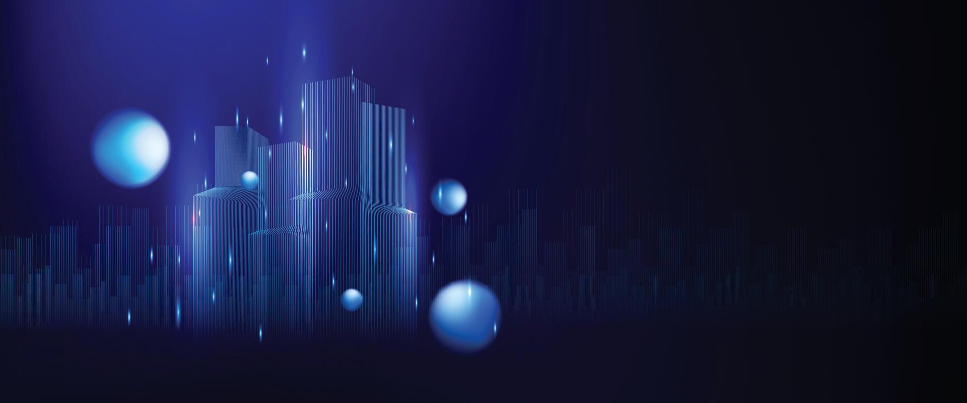Smart city on blue background. Smart city low poly wireframe on blue background. Technology concept. vector