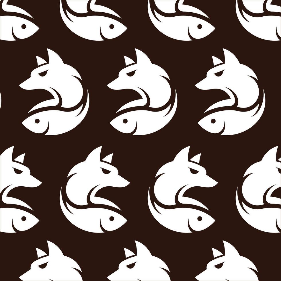 Fox and Fish animal pattern background design template vector